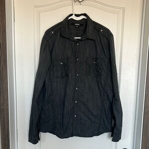 Carbon~Classic Fit~Long Sleeve~Black w/ White Pinstripe~Button Down~Large